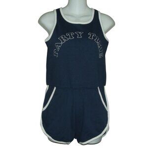 Junk Food Romper Womens XS Navy Blue Party Time Sleeveless Beach Dolphin Shorts